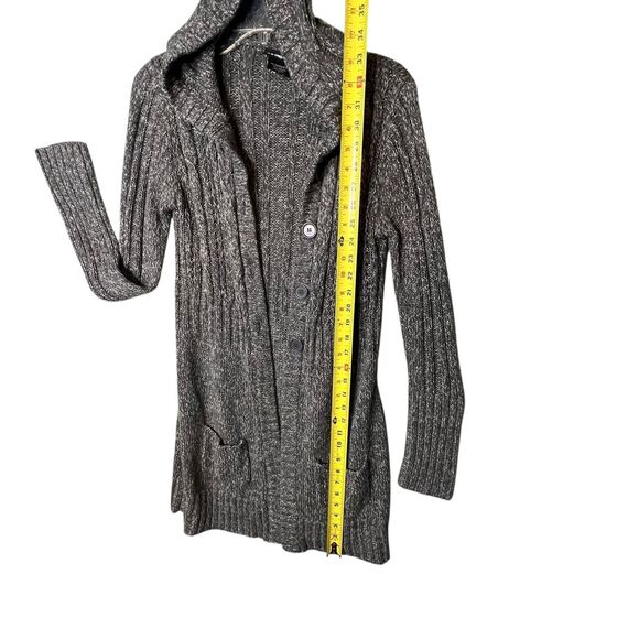 It's Our Time Sweater Womens Medium Gray Hooded Cable Knit Cardigan Button Front - Picture 8 of 12